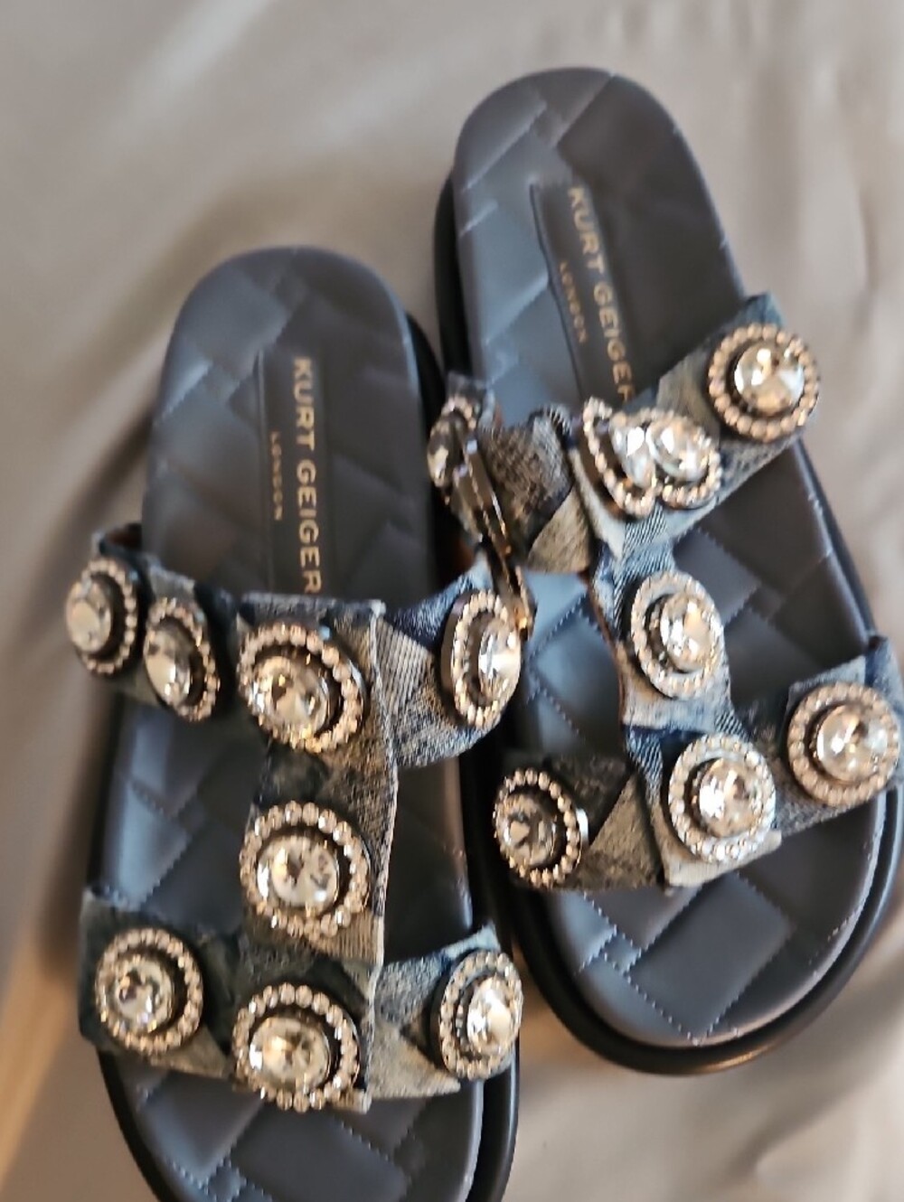 Kurt Geiger Denim Slide Sandals with Crystal Medallions - Picture 5 of 5